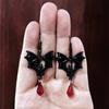 Gothic Vampire Bat Earrings Retro Dark Red Crystal Drop Earrings for Women Man Fashion Witch Jewelry Halloween Accessories Gifts