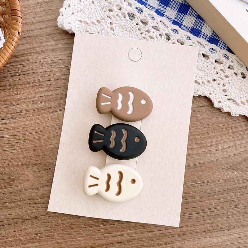 3pcs Instagram Cute and Funny Autumn and Winter Beige Coffee-colored Taiyaki Small Fish Hair Clips and Hair Accessories