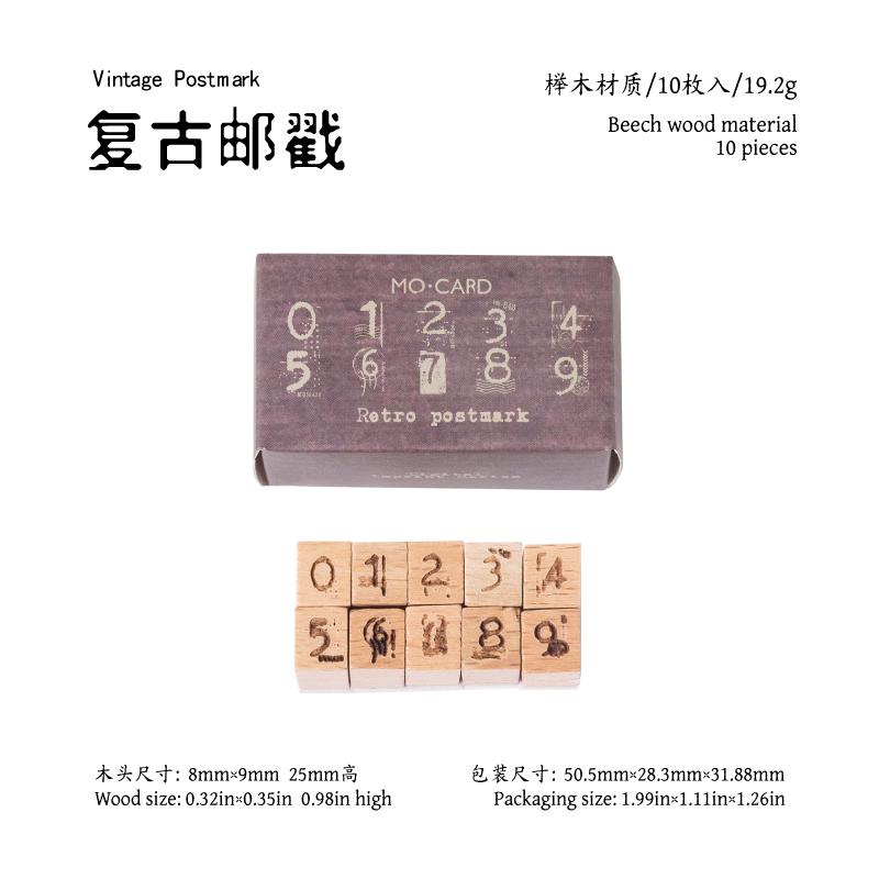 Journal GO 10pcs/set Creative Retro Number Stamp Set for Scrapbooking Vintage Journaling Supplies Cute Wooden Stamps