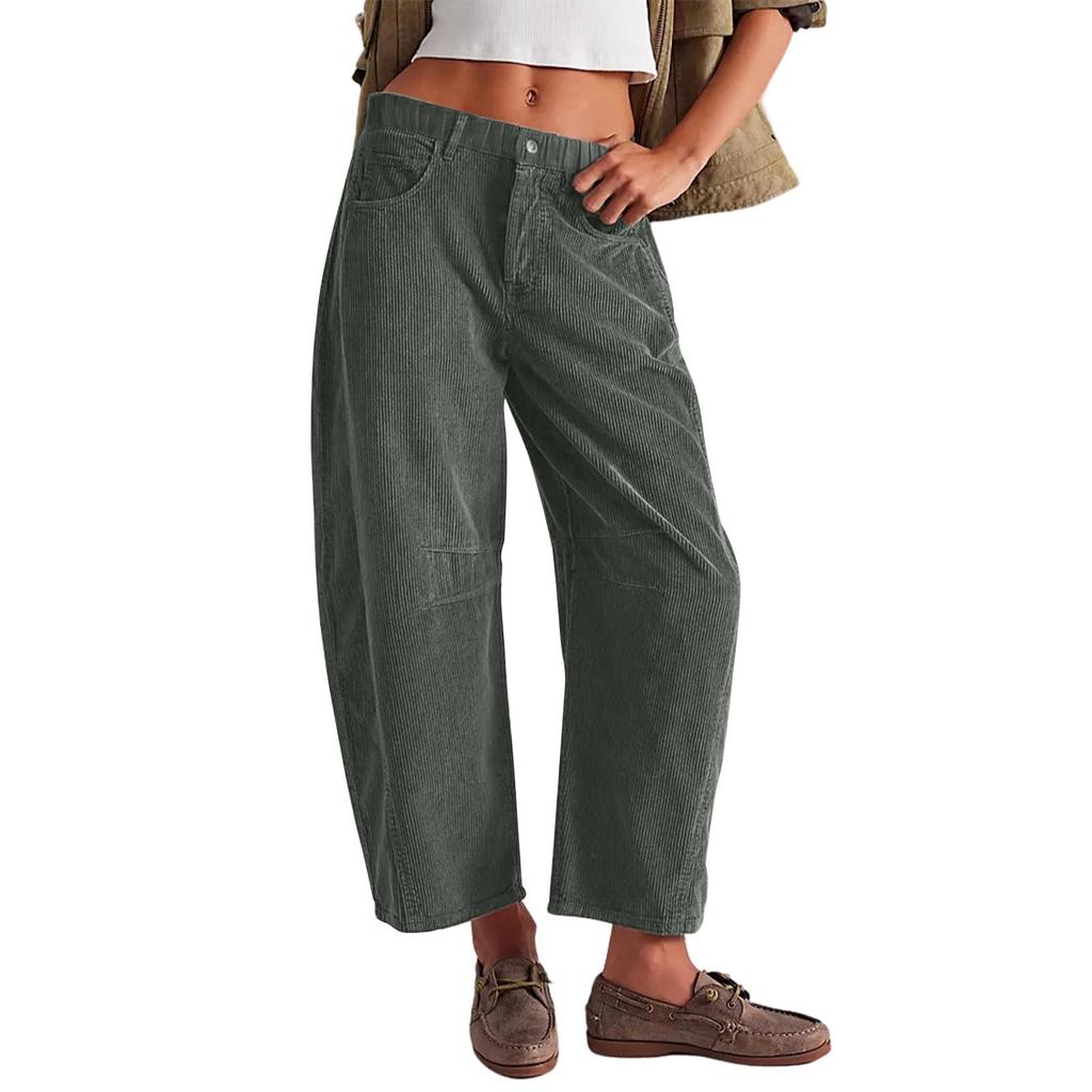 Women's Corduroy Pants Casual Women's Solid Color Corduroy Loose Straight Pants