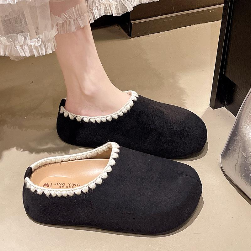 Fashion thick-soled heightening fluffy slippers for women's outer wear 2025 autumn and winter new Baotou casual Birken warm Baotou drag