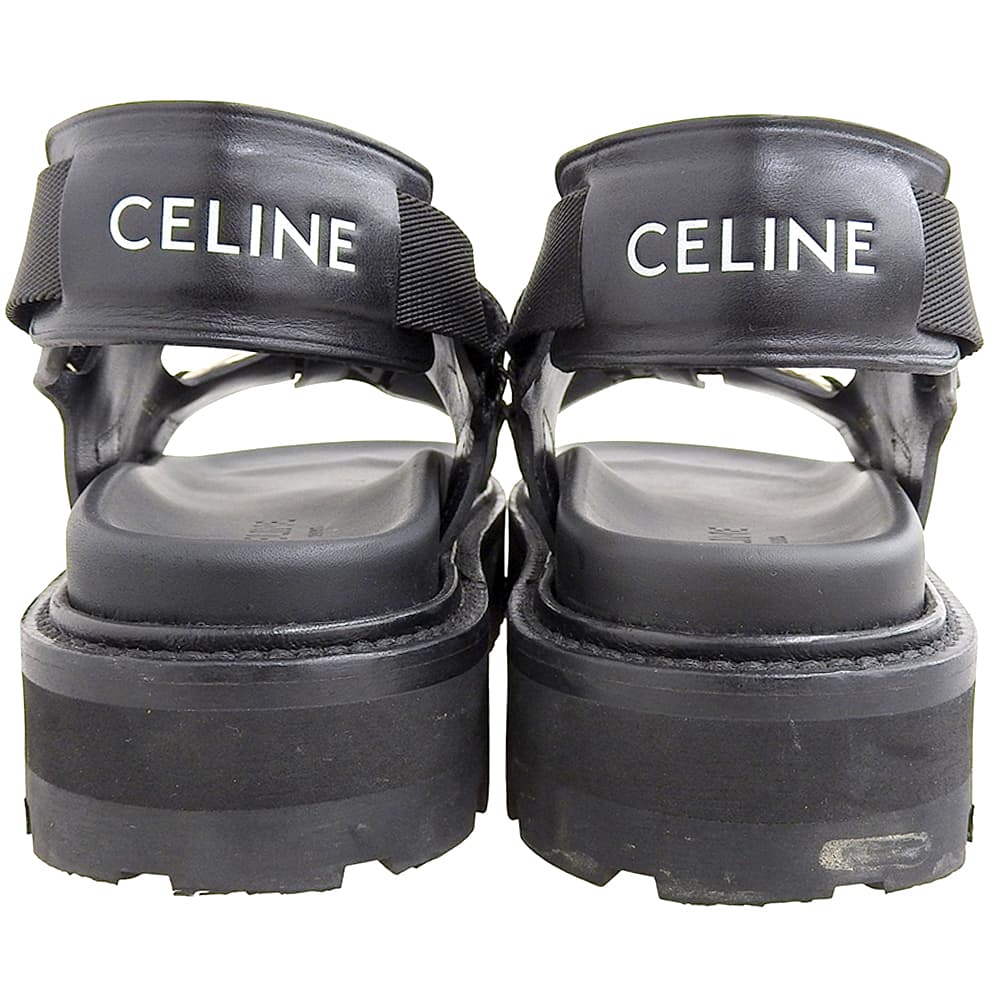 CELINE BULKY Leather and Fabric Sandals, Women's, Black, Size 38 1/2, RM1201 shoes 38 1/2 blackUsed