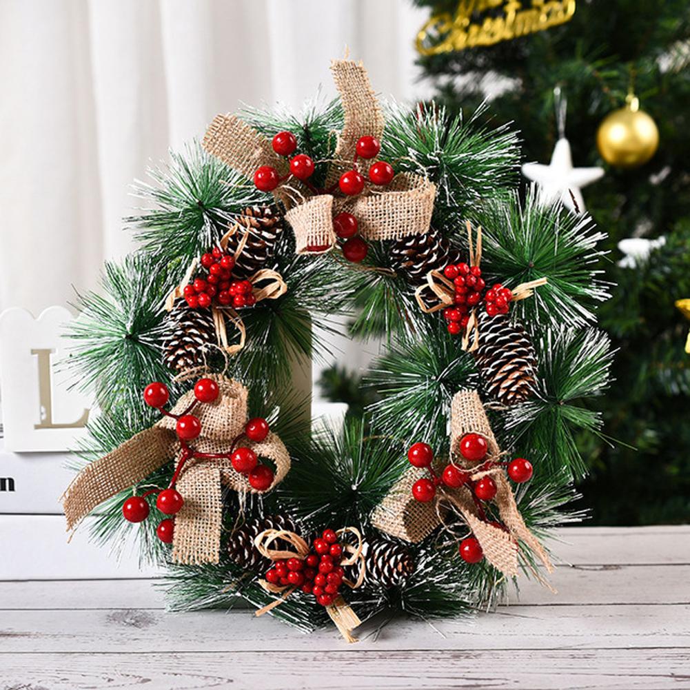 1pc Christmas Wreaths for Front Door, Xmas Decorations Winter Wreaths Home Decorative Wreath with Flowers Pine Cones for Party