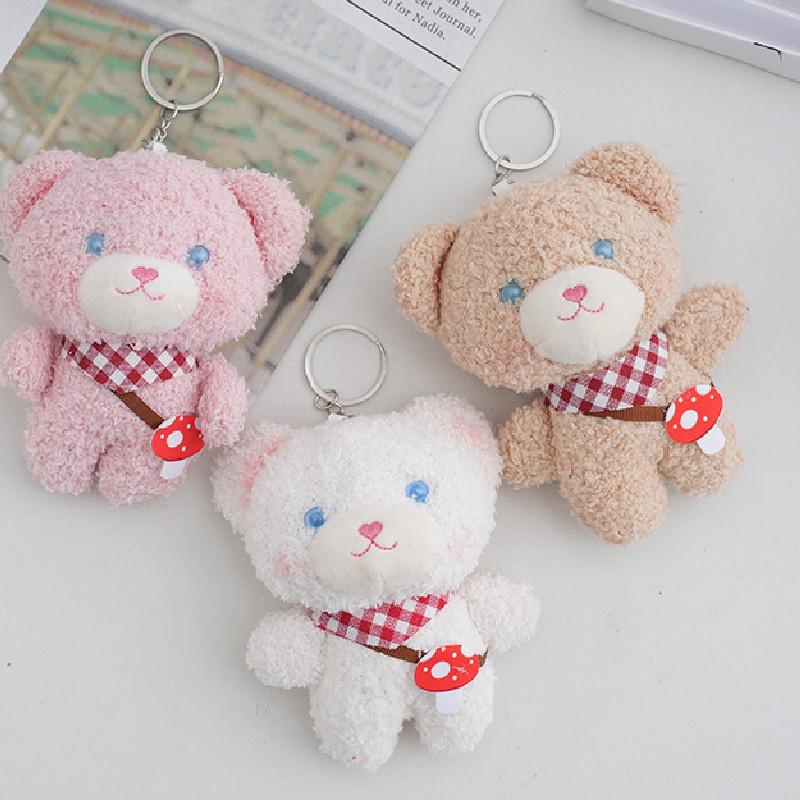 Adorable Plush Teddy Bear Cute Mushroom Bear Keychain Soft Stuffed Toy 12cm