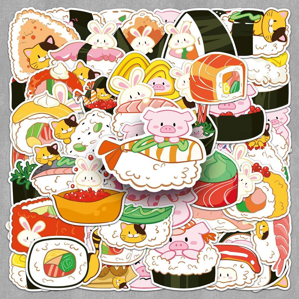 50 Hand-drawn Original Sushi Cartoon Stickers for Guka Journal Notebook