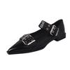 Fashion Women's Double Button Fashionable Flat Shoes, Rivet High Heels 2025 Fashionable Buckle Pointed Women's Flat Shoes