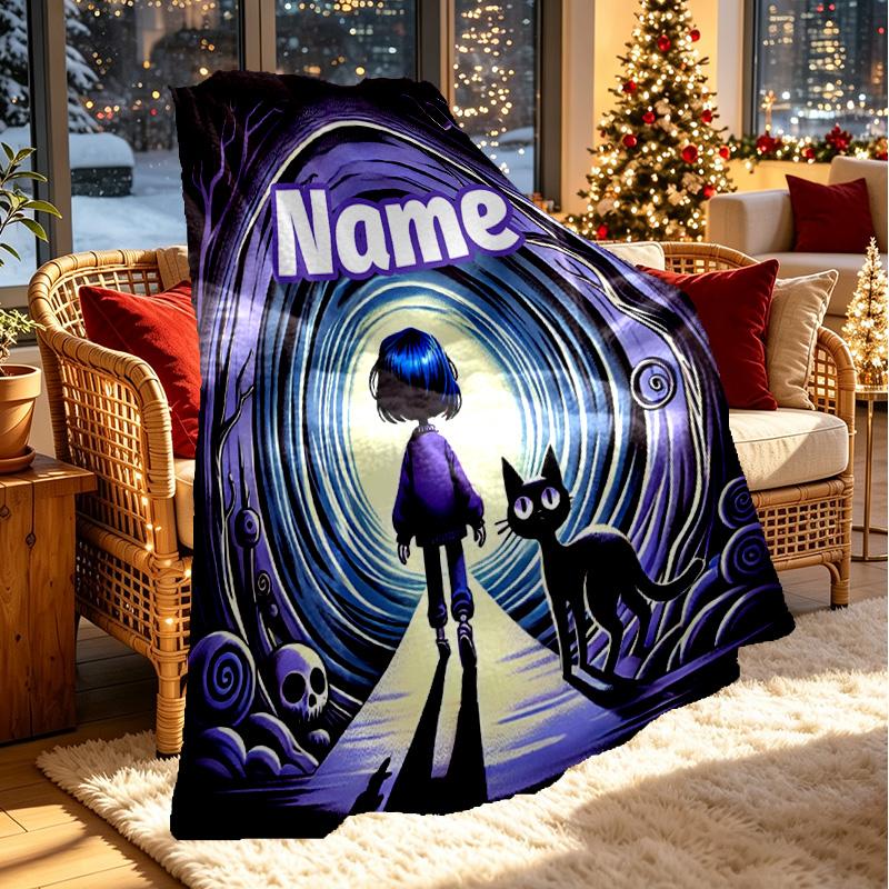 Custom Name Personalized Coraline Print Blanket, Home Decor, Bedroom, Sofa, Camping, Couch, Gifts for Birthday Christmas