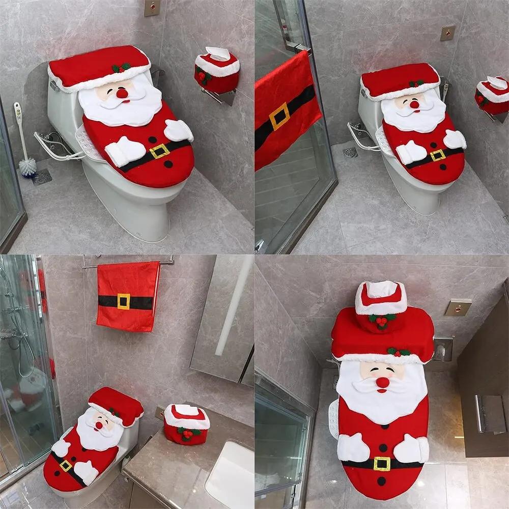 3PCS Christmas Bathroom Accessories Supplies Toilet Decoration Christmas Toilet Bathroom Decoration Cartoon Toilet Seat Cover