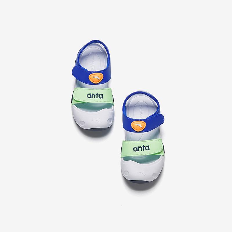 Anta Kids Starfish Synthetic Leather Comfortable Casual Non-Slip Shock Absorbing Low-Top Walking Shoes Baby Shoes Blue Green White 312420071-3