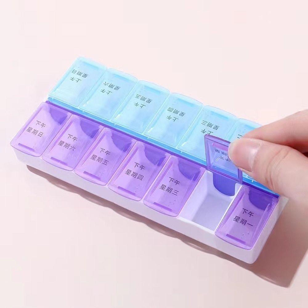 7-Day Weekly Pill Box 14 Grid First-Aid Kit Container Portable Tablte Dispenser