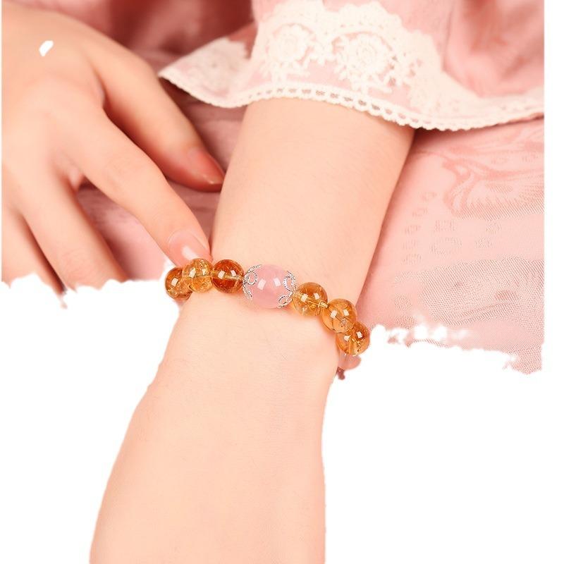 Yellow Agate Gold-Plated Bracelet Golden Light Shines, Attracting Gold and Silver Citrine and Rose Quartz Bracelet