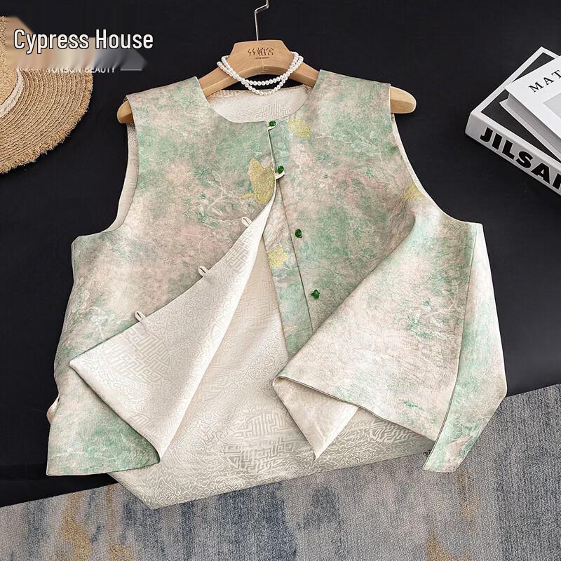 Sibaishie Retro Elegant Round Neck New Chinese Style Vest for Women L