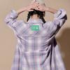 MLB Los Angeles Dodgers Color Block Plaid Button Casual Loose Fashion Woven Long Sleeve Shirt Unisex Shirts 3AWS00221-07LDL