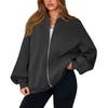 Women's Fashion Long Sleeve Solid Color V-Neck Loose Oversize Zipper Jacket