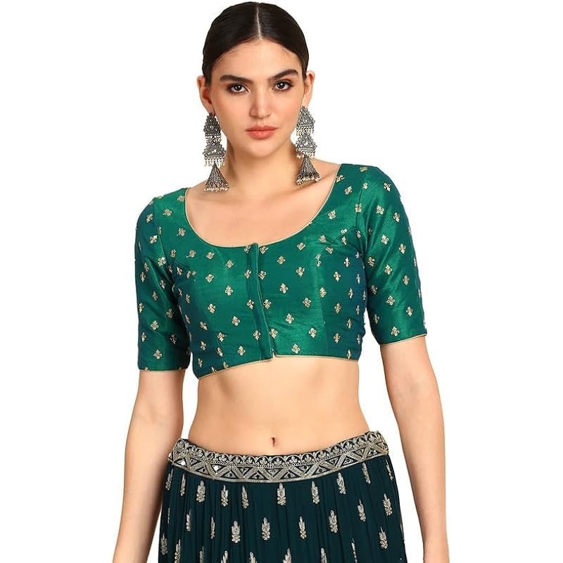 Soch Womens Green Zari Embroidered Art Silk Padded Blouse with Sequins