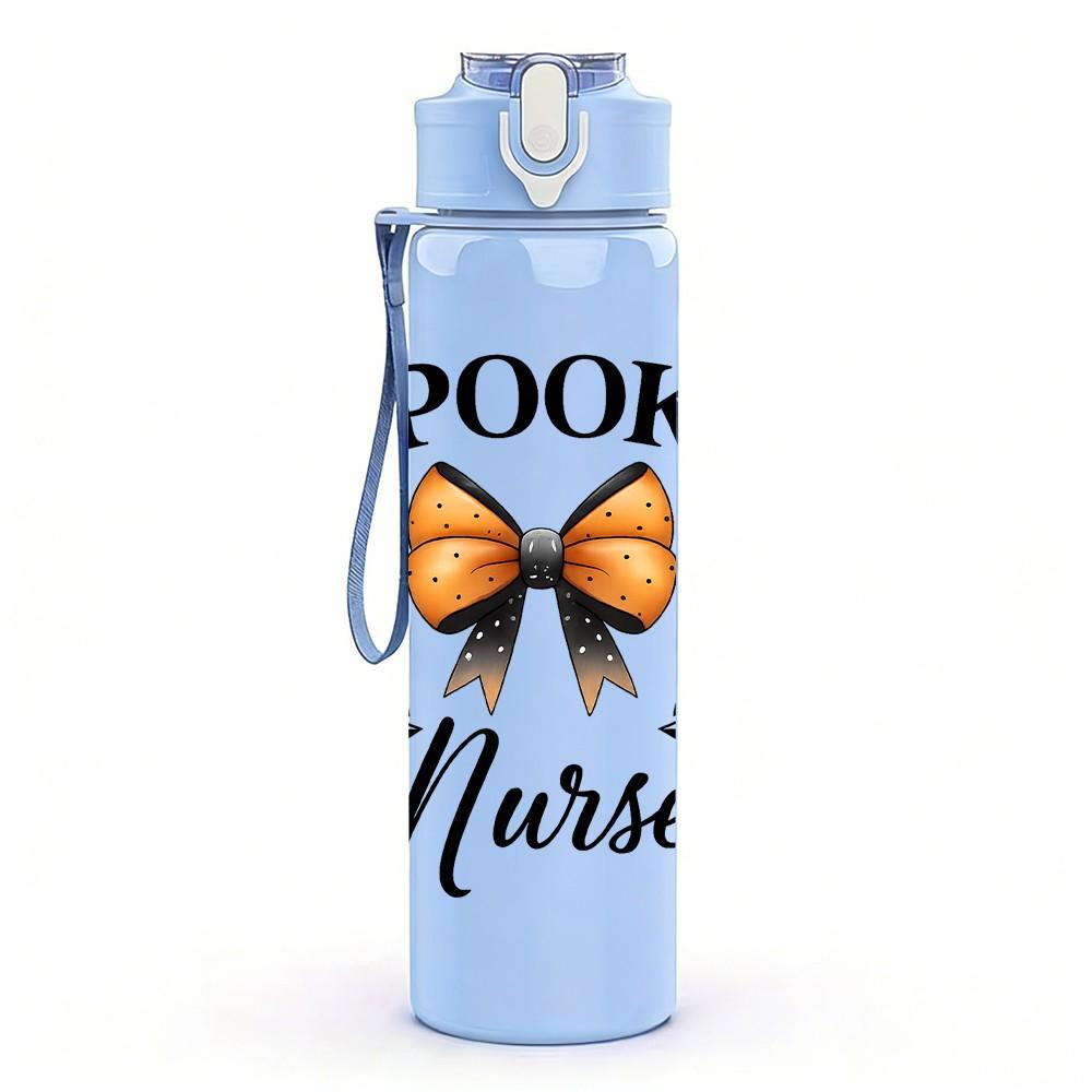 1PC Spooky Nurse Bow Wreath 750ml Color Plastic Sports Water Bottle Leakproof Flip Straw Lid Suitable for Sports Office Home Use
