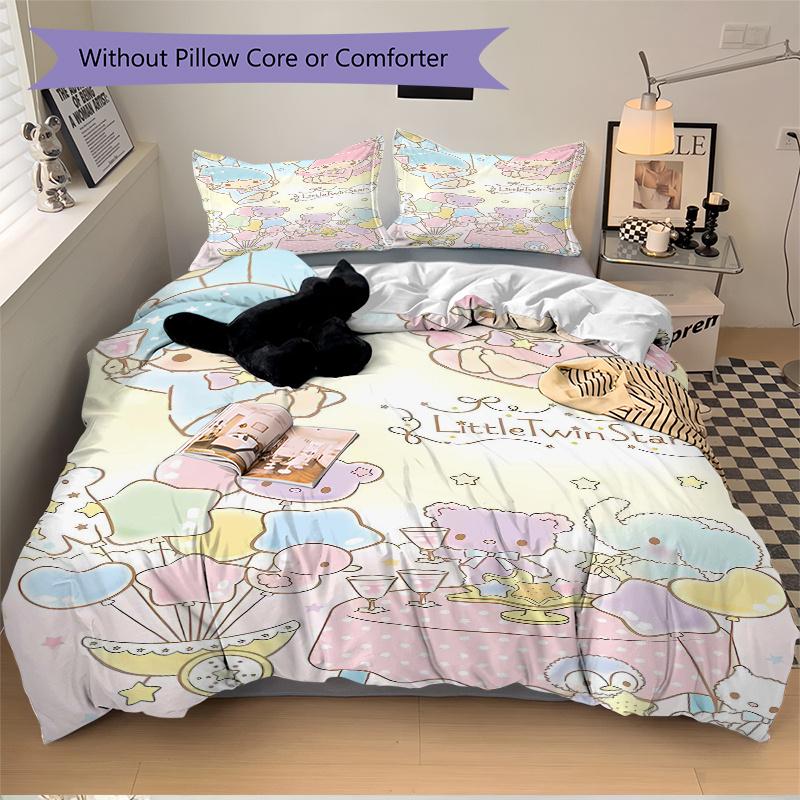3pcs Little Twin Stars Celebration Bedding Set Includes Quilt Cover and Pillowcases, Suitable for All Seasons, Machine Washable Ideal Gift S060