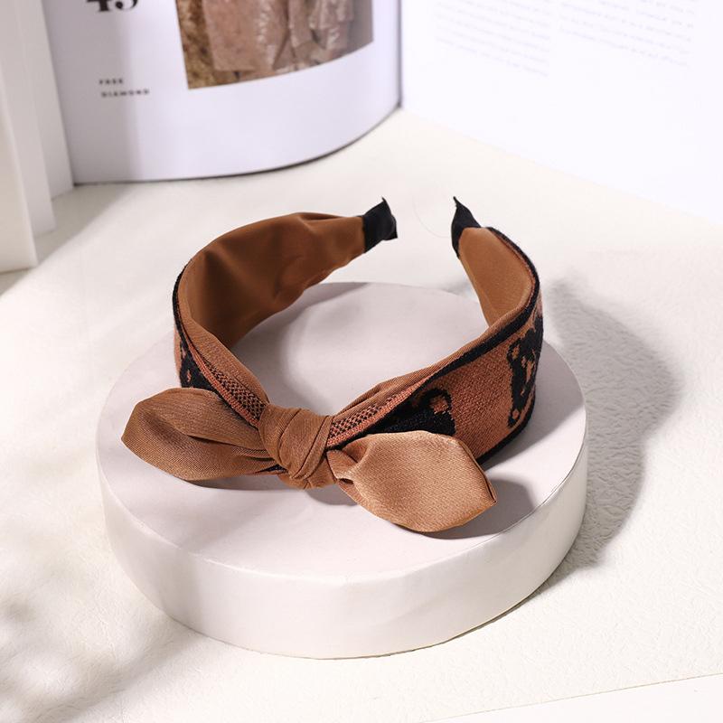 Vintage Print Wool Satin Patchwork Headband for Women Ladies Shopping Party Photograph Hair Hoop Accessories