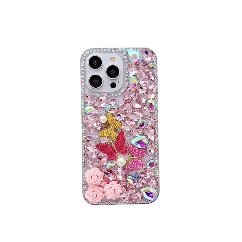 Applicable Iphone17Promax Mobile Phone Case Apple 15 Butterfly 14 Pearl 13 Rhinestone Rose Luxury Hard Case
