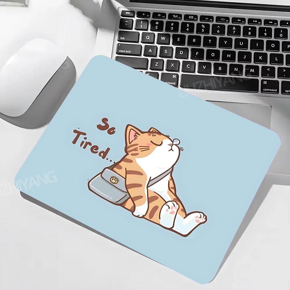 Cute Cat Illustration Mouse Pad Small Table Mats Computer Accessories Washable Non-slip Rubber with Precision Lock Edge
