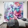 2PCS Digital Printed Curtains, Peony Colorful Butterfly Pattern, Stylish Window Treatment for Living Room Bedroom Decor