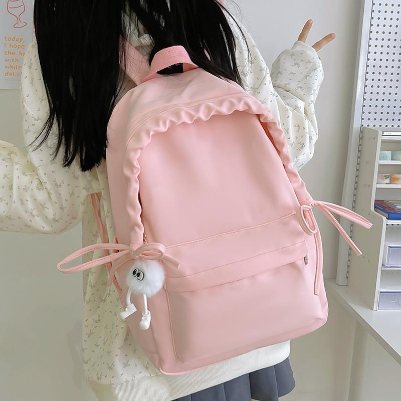 Simple Color Solid Lace Bow Design Student Backpack For School And Use Daily