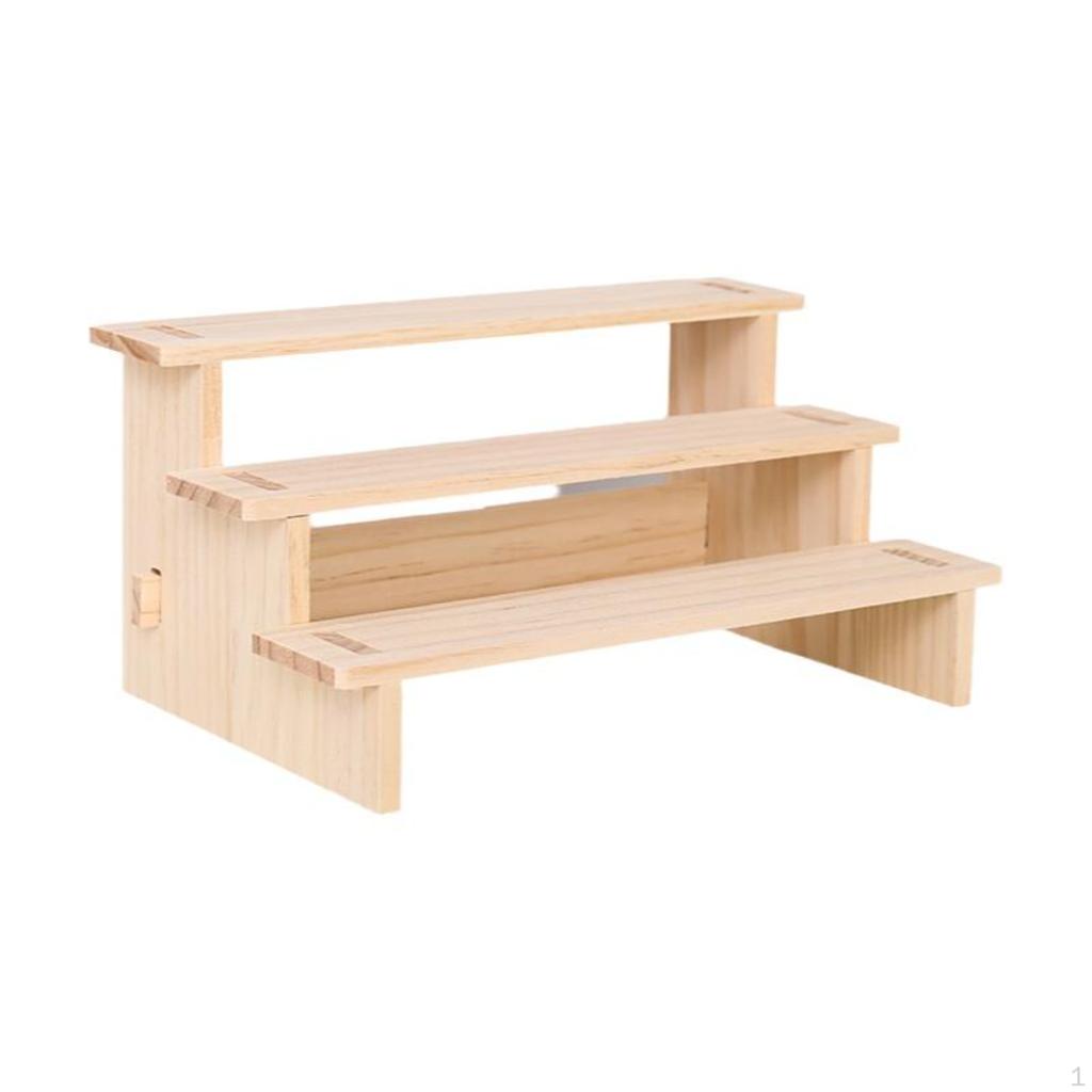 Wooden Display Shelf, Tiered Organizer Stand, Desktop Figurine Rack, Home Office Decor Natural Wood