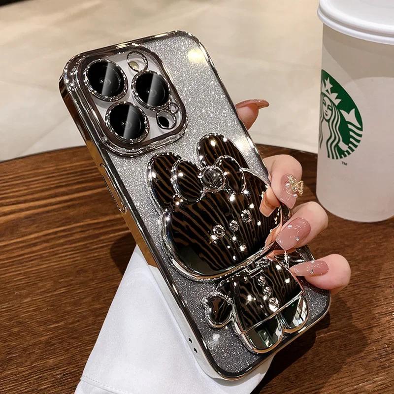 Rabbit Mirror Bracket Case for IPhone 16 Pro Max 15 14 Plus 13 12 Pro 11 Pro Max XR XS MAX X 7 8 Plus Seismic Protective Shell