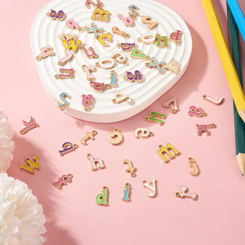Craftdady 52 Pc Enamel Letter A-Z Charms: Colorful Initial Alphabet Pendants for DIY Jewelry Making