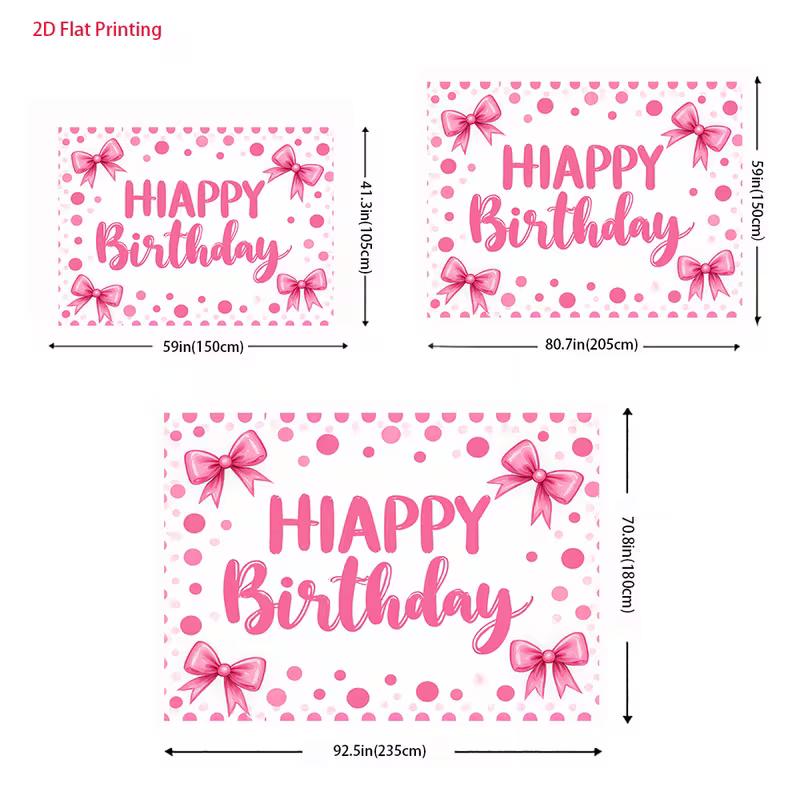 2D Minimal Pink Bow Watercolor Birthday Photography Backdrop Banner