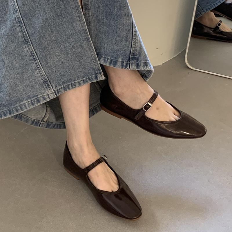 Fashion 2025 Spring Autumn Flat Mary Janes Shoes Woman Candy Color Soft Leather Ballet Flats Ankle Strap Comfy Mocaasins for Woman