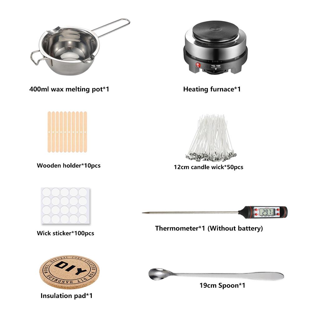 

1 набор для изготовления свечей, горшок для заливки, принадлежности для изготовления свечей, набор инструментов, самодельные восковые свечи с плитой для плавления воска EU Plug