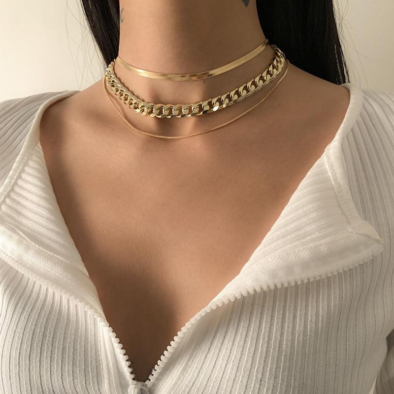 Simple Punk Style Thick Chain Neck Chain, Creative Snake Bone Chain Set Necklace for Women