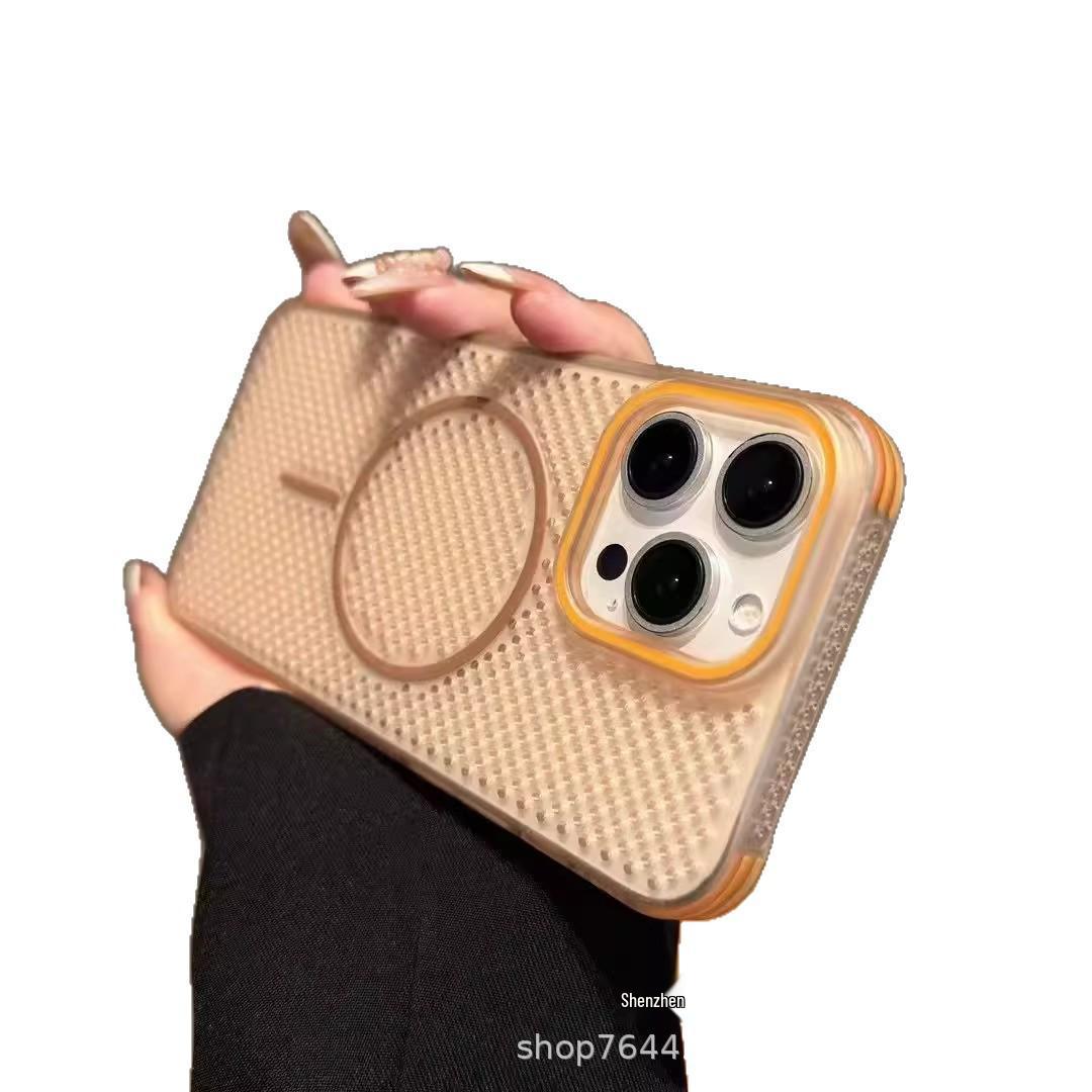 

Сетчатый чехол для отвода тепла с магнитным кольцом для iPhone 17 и iPhone 16 PRO с матовым защитным покрытием iPhone 15 Plus золотой/пустынный