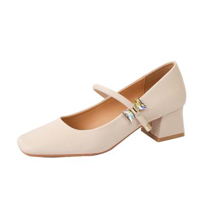 Schafsleder-Version~ Plateau-Mary-Jane-Schuhe Damen Kopf Retro Single Shoes Schmetterling Diamant Schmuck mit Herbst