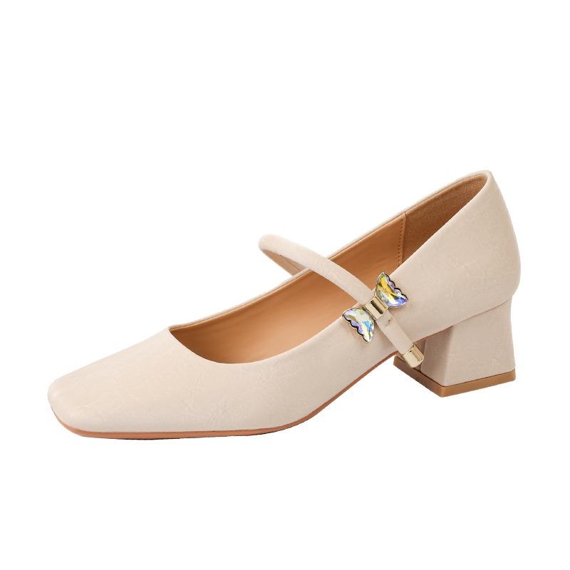 Schafsleder-Version~ Plateau-Mary-Jane-Schuhe Damen Kopf Retro Single Shoes Schmetterling Diamant Schmuck mit Herbst