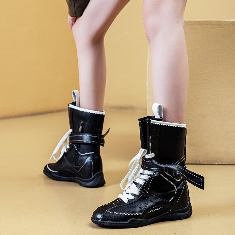 New Spring and Autumn Outdoor Martin Boots Small Inner Height Increase Medium Tube Fashion Boots Retro Boxing Boots Women's Tide