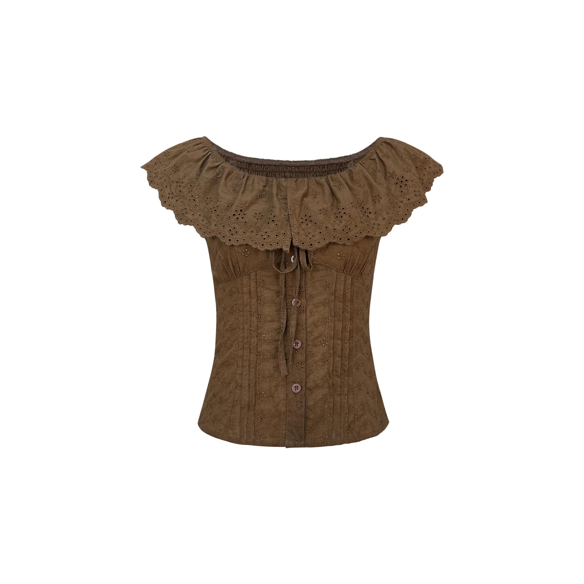 

Блузка с французскими рукавами-фонариками, облегающего кроя, на одно плечо для женщин Large коричневый