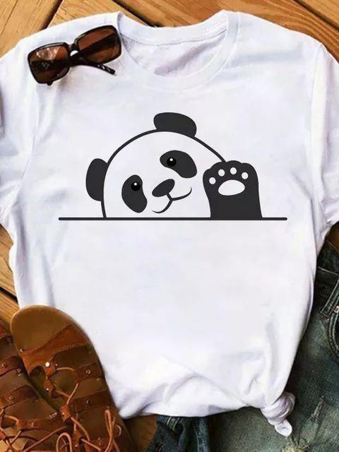 Maycaur Sommer Damen T-Shirt Lockere Oberteile Niedlicher Panda Herz Druck Kurzarm Weiblich Locker Lässig T-Shirt Damen Oberteil Tee