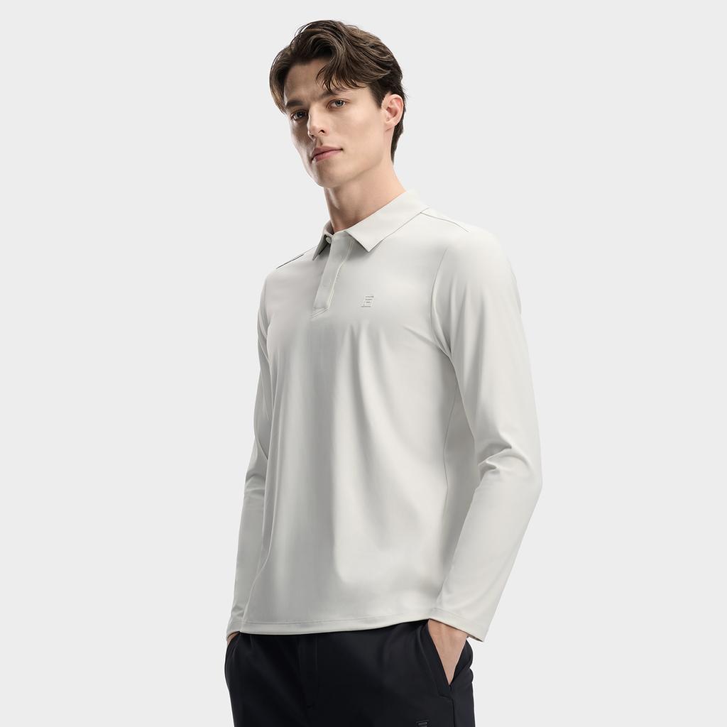 FILA White Fashion Simple Classic Basic Solid Color Casual Light Business Versatile Comfortable Long Sleeve Polo Shirt Men tops F11M613218FGY