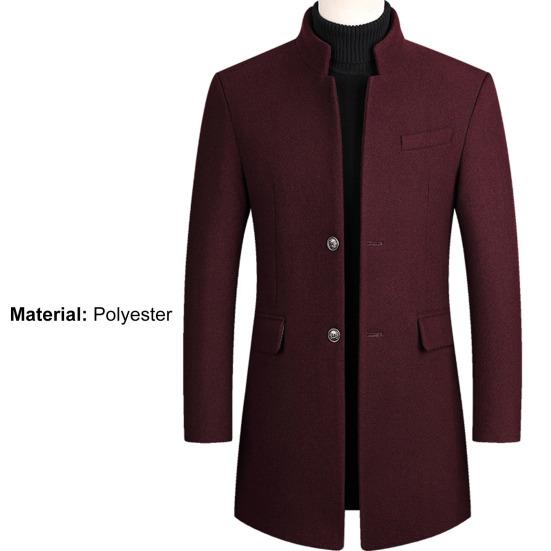 Men Trench Coat Solid Color Warm Autumn Winter Windproof Slim Jacket for Daily Wear