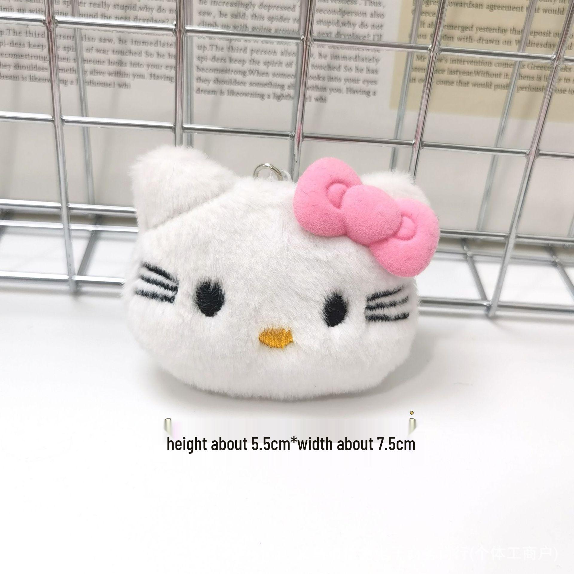 Adorable KT Cat Plush Keychain with Black Leather Bow – Small Cat Bag Charm & Gift