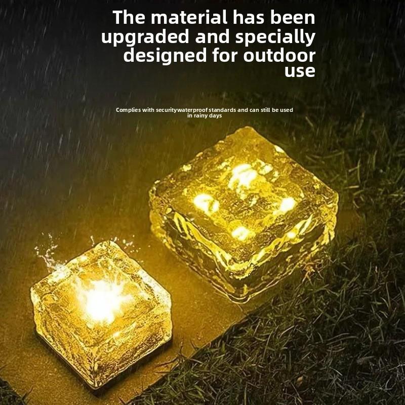 

Square ice brick lamp Home garden induction square solar lamp Outdoor waterproof step decoration Ice cube garden lamp Ice Brick Lamp NG201 [Small - Warm Light]