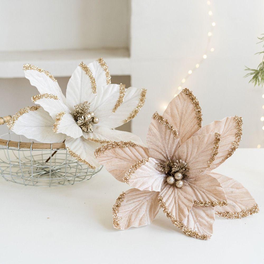 High Quality Fabric Plastic Christmas Artificial Flowers DIY Decoration Ornaments Fake Flower 30cm Christmas Decor Xmas