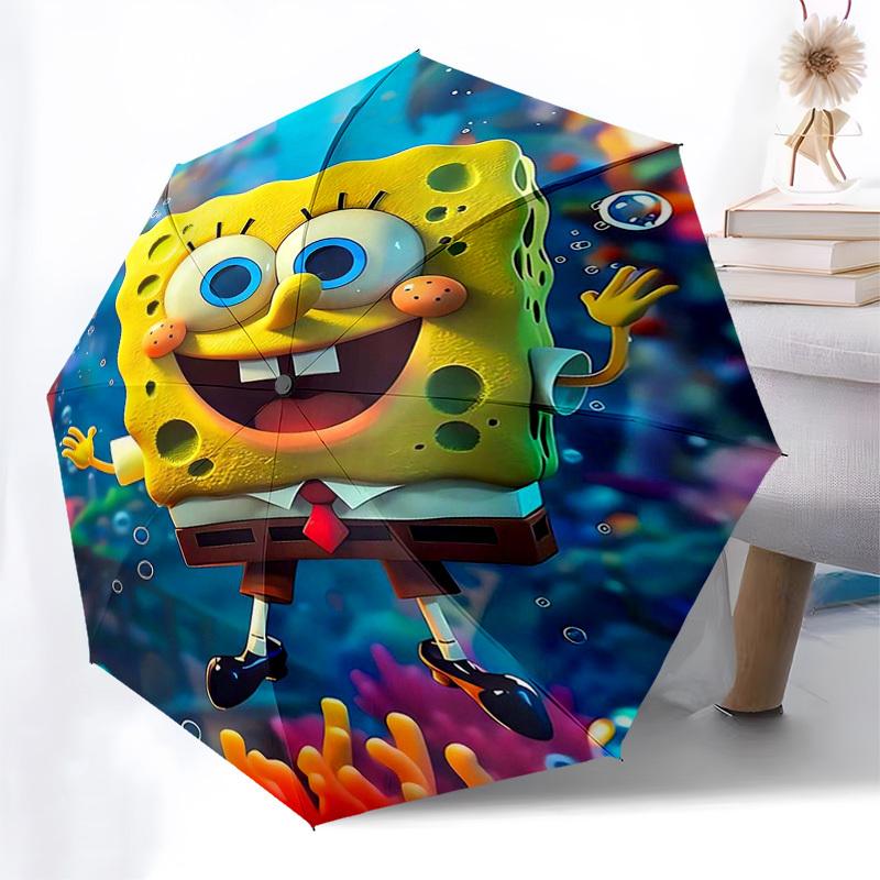 

1pc SpongeBob SquarePants Automatic Folding Umbrella - Portable 3-Fold Design with 8-Bone Iron Frame, Outdoor, Ideal Gift for Fans, Travelers, Daily U