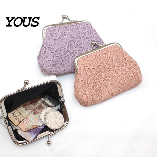 Palm-sized Wallet Embossed Lace Coin Purse, Kiss Lock Closure Pouch, Lightweight Holder Women Small Change Purse for Cash Coins Cards