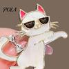 Stable Safety Clasp Pin Brooch with Thickened Buckle Pin, Dancing Kitten Shape Lapel Rhinestone Bow, Metal Frame Badge for Clothes Bags Scarves Animal