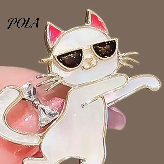 Stable Safety Clasp Pin Brooch with Thickened Buckle Pin, Dancing Kitten Shape Lapel Rhinestone Bow, Metal Frame Badge for Clothes Bags Scarves Animal