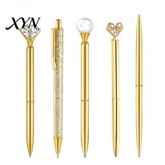 Ergonomic Smooth Ink Pen 5PCS Metal Diamond Ballpoint Pens, with Sparkling Rhinestone Decor, Refillable Press Mechanism Writing Pen, for Kids