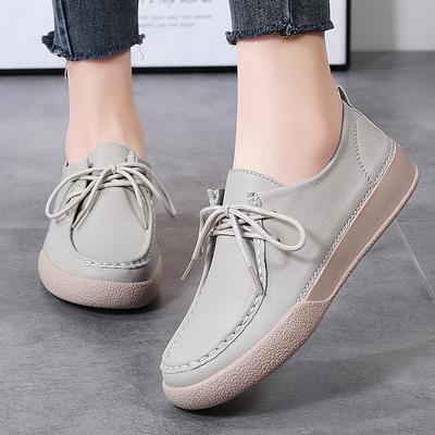 Scarpe basse da donna in pelle con lacci, comode, casual, grigie, da passeggio, minimaliste, traspiranti